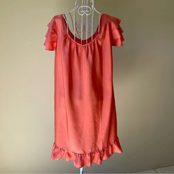 Club Monaco ruffle flare silk peach color dress size 2 - Picture 3 of 12